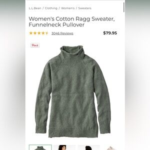 L.L. Bean Women’s Cotton Ragg Sweater, Funnelneck Pullover